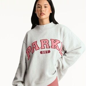 Parke Set Varsify  Mockneck in Gray with Pink Accents new in bag s/m